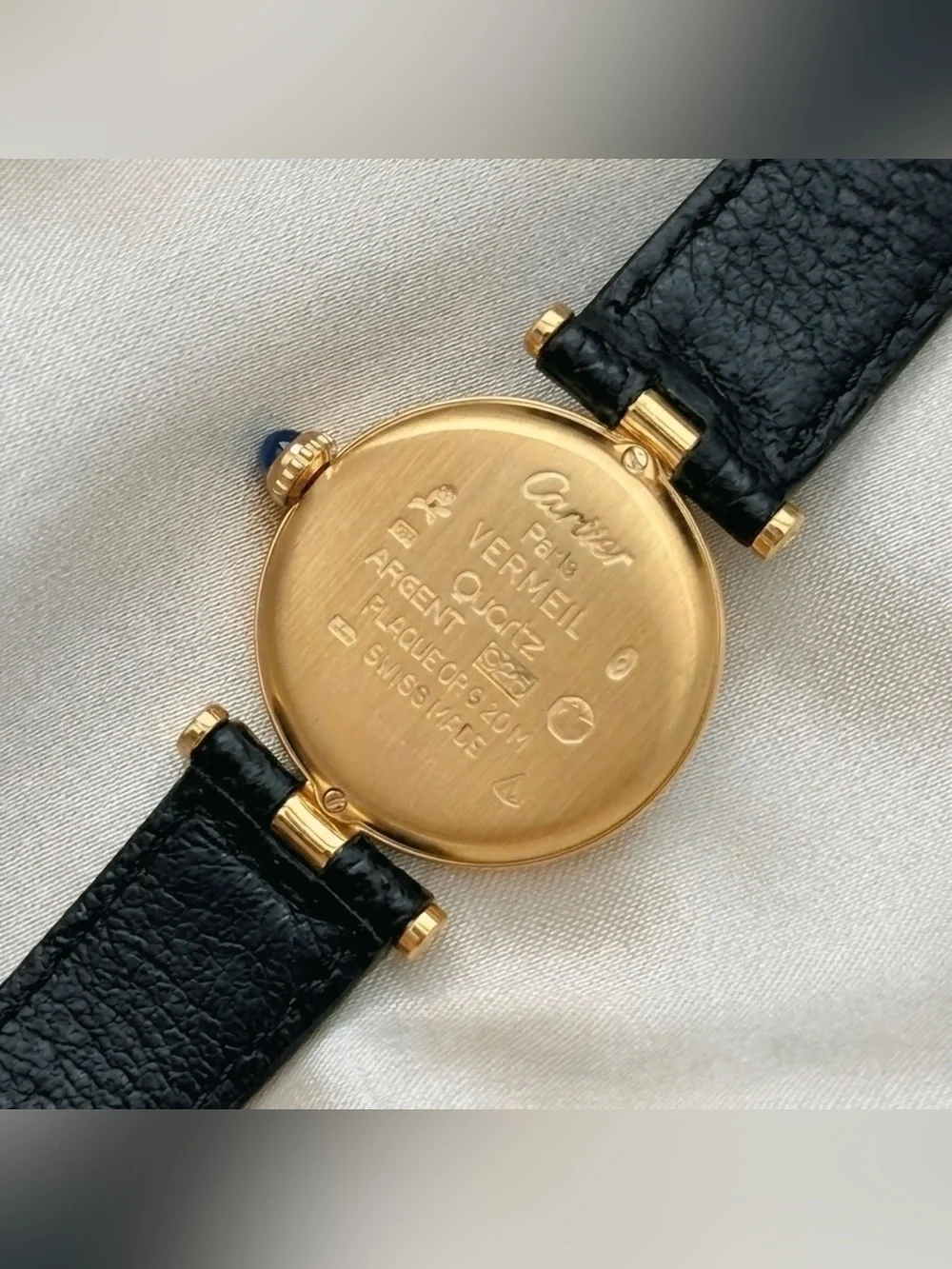 AUTHENTIC VINTAGE CARTIER BLACK LEATHER WATCH - WITH BOX - Picture 4 of 5